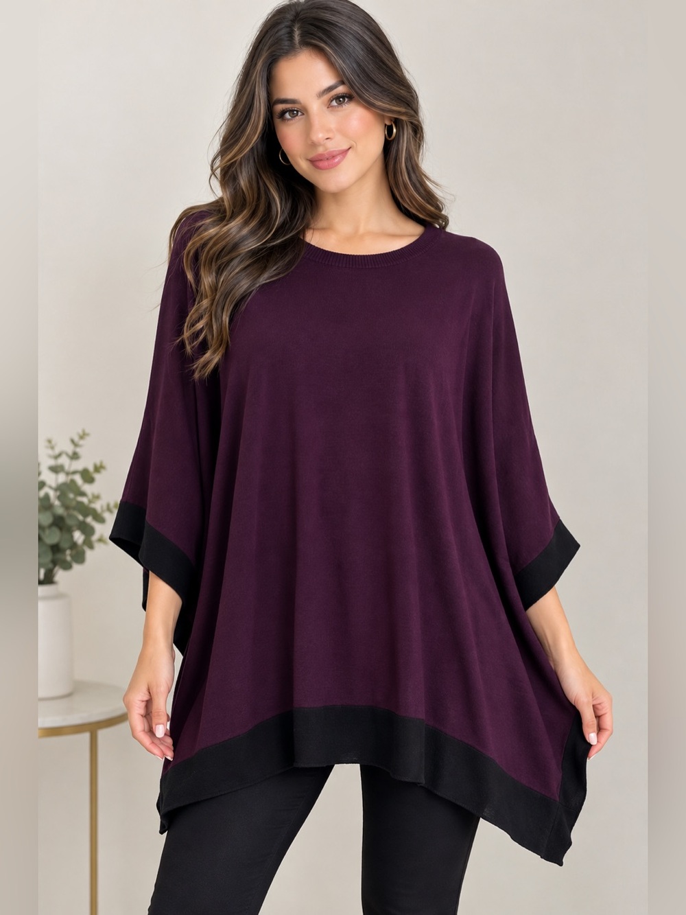 Calvin Klein Women's Oversized Colorblock Poncho Top - Plum